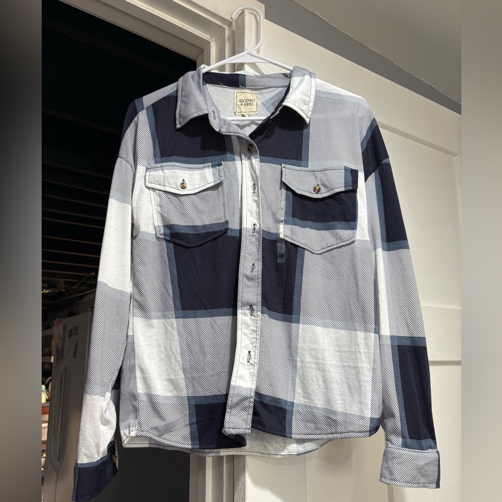 Plaid Button Down Shirt - Blue and White